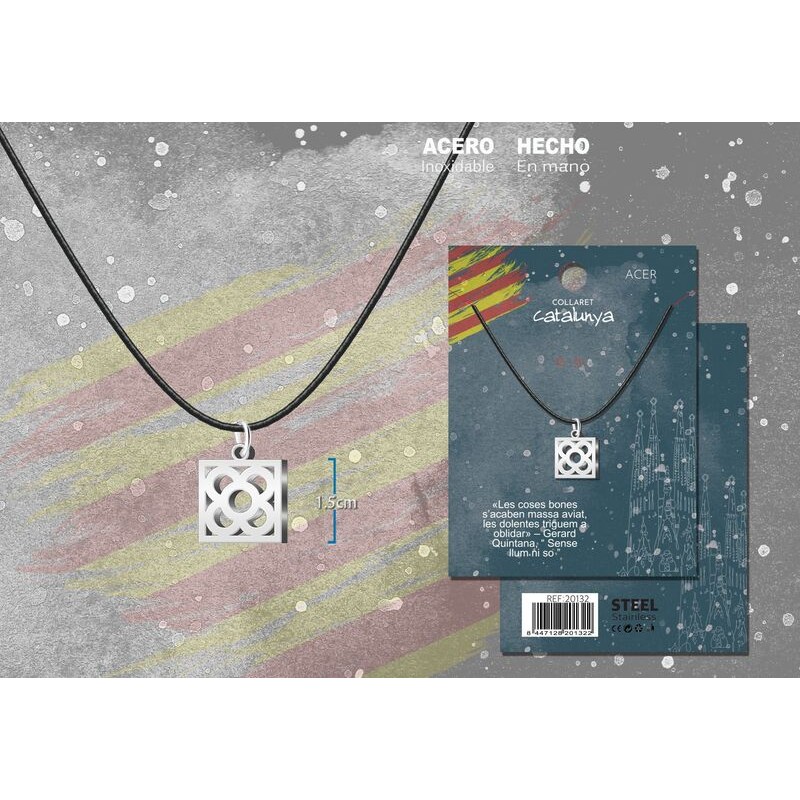 Colgante Flor De Barcelona Acero Plateado con Cordon - Coleccion Catalunya